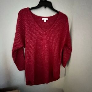 Women's Red V-Neck Sweater